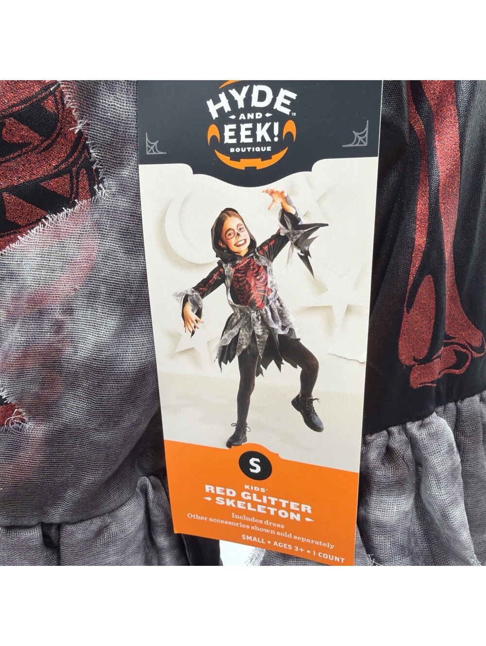 NWT Girls Hyde & Eek Red Glitter SKELETON Dress Halloween Costume Sz S (6-7)